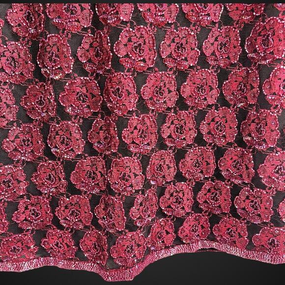 Jean for Joseph LeBon Rosette Beaded Jacket Floral Sequin Black Maroon Vintage M - Picture 8 of 9